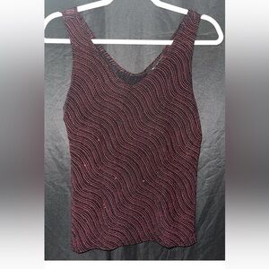 Vintage Blu Sage Black and red Wave Pattern Tank Top metallic bling large